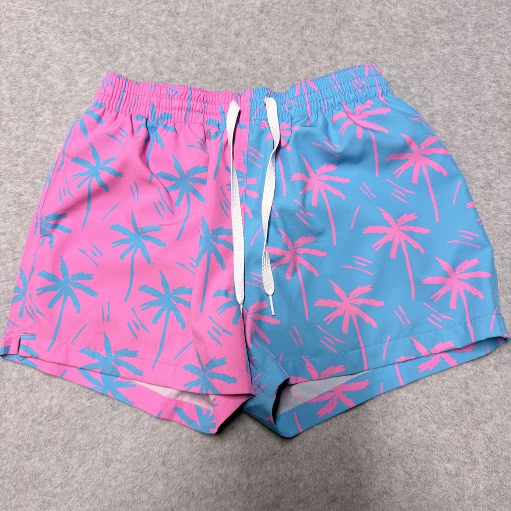 Chubbies Swim Trunks Mens Medium Pink Blue Palm Tree 4 Inseam Lined Drawstring